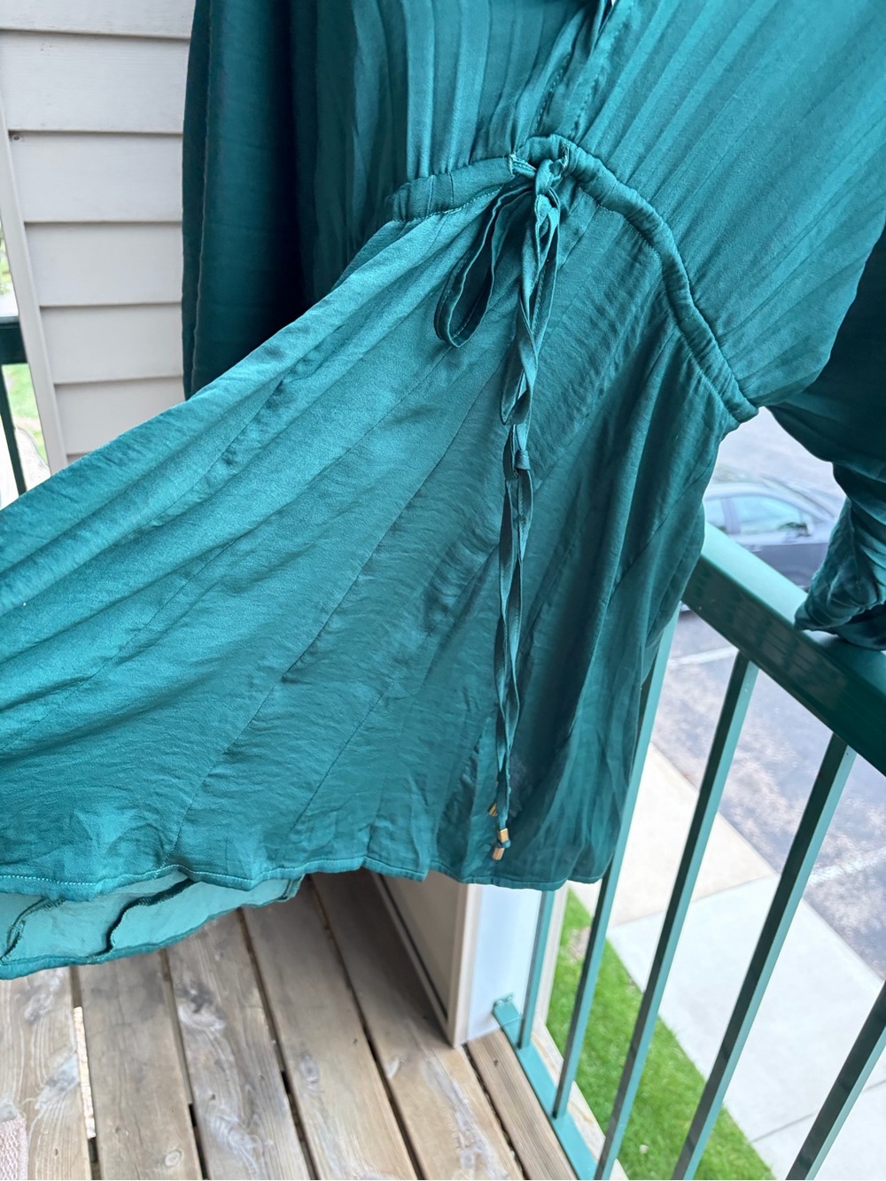 🆕🌲Free People Emerald Boho Mini Dress Tie Front Flowy Tunic Festival Resort XS - Picture 13 of 16